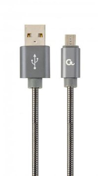 Кабель USB - micro USB 1 м Cablexpert Grey, 2.1А, преміум (CC-USB2S-AMmBM-1M-BG) 5330250 фото