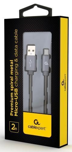 Кабель USB 2.0 AM - microUSB (5P), 2 м, Grey, Cablexpert, 2.1A (CC-USB2S-AMmBM-2M-BG) 6208860 фото