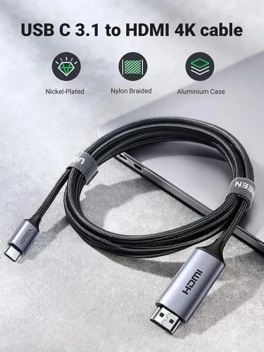 Кабель HDMI (M) - Type-C (M), 1.5 м, Black, Ugreen MM142, 4K / 60 Гц (50570) 9732870 фото