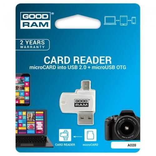 Картридер зовнішній Goodram AO20, White, USB 2.0 - microUSB OTG (AO20-MW01R11) 6109500 фото