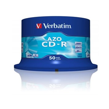 Диск CD-R 50 Verbatim, 700Mb, 52x, AZO Crystal, Cake Box (43343) 3493140 фото