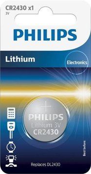 Батарейка CR2430, літієва, Philips, 1 шт, 3V, Blister (CR2430/00B) 5456610 фото