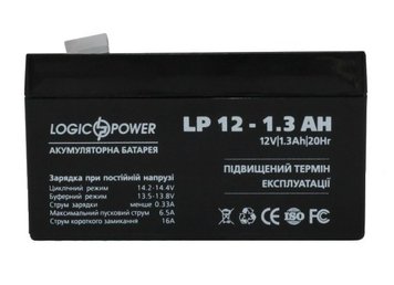 Батарея для ДБЖ 12В 1,3Ач LogicPower AGMLPM12-1.3AH, Black Case, 12V 1.3Ah, 97х43х58 мм 5633940 фото
