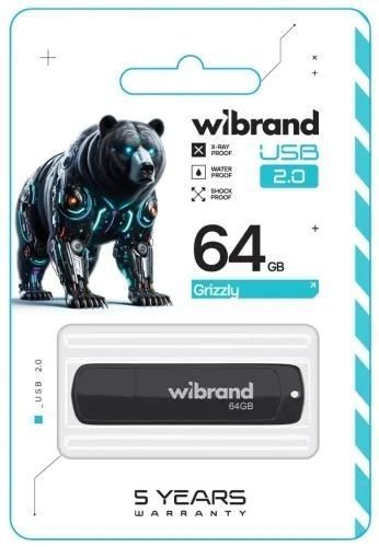 Флеш накопитель USB 64Gb Wibrand Grizzly, Black, USB 2.0 (WI2.0/GR64P3B) 8603340 фото