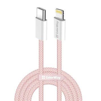 Кабель Type-C - Lightning, 1 м, Pink, ColorWay, 27 Вт, 3A, Braided Cotton (CW-CBPDCL061-P) 8734950 фото