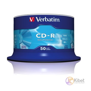 Диск CD-R 50 Verbatim, 700Mb, 52x, Extra Protection, Cake Box (43351) 3493170 фото