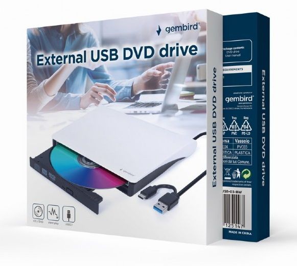 Внешний оптический привод Gembird, White (DVD-USB-03-BW) 8164080 фото