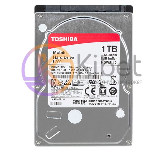Жесткий диск 2.5' 1Tb Toshiba L200, SATA3, 8Mb, 5400 rpm (HDWJ110UZSVA) 4351380 фото