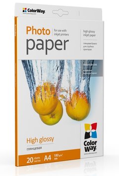 Фотобумага ColorWay, глянцевая, A4, 180 г/м², 20 л (PG180020A4) 1059300 фото