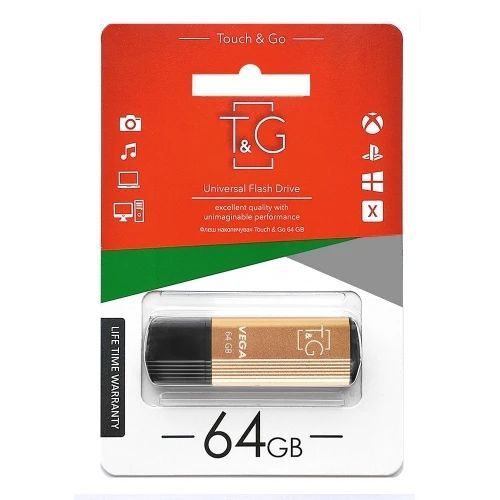 Флеш накопичувач USB 64Gb T&G Vega TG121, Gold, USB 2.0 (TG121-64GBGD) 6845430 фото