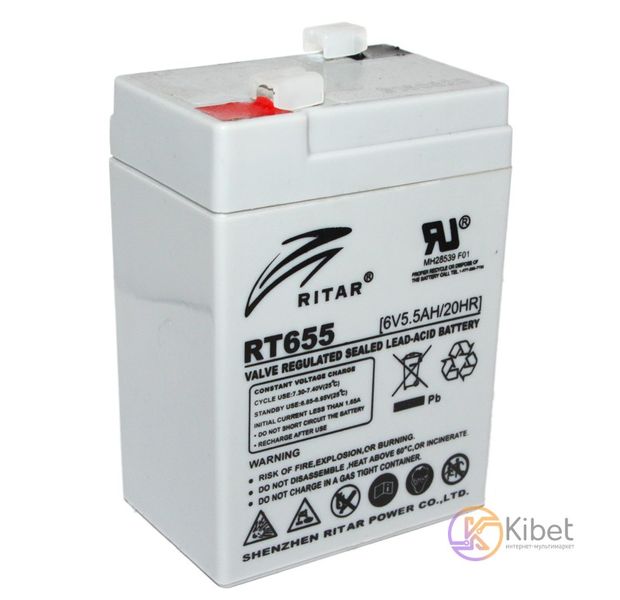 Батарея для ДБЖ 6В 5.5Ач AGM Ritar RT655 / 6V 5.5Ah / 70х47х107мм 4264380 фото