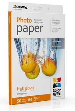 Фотопапір ColorWay, глянсовий, A4, 180 г/м², 50 арк (PG180050A4) 1099350 фото