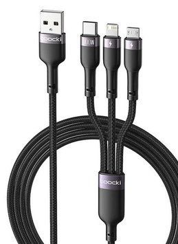 Кабель USB AM - Type-C / Lightning / microUSB, 1.2 м, Black, Toocki, 100 Вт, 6A 9398400 фото