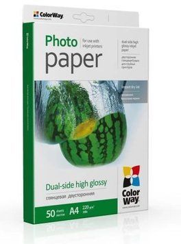 Фотобумага ColorWay, глянцевая, двухсторонняя, A4, 220 г/м&sup2;, 50 л (PGD220050A4) 1099560 фото