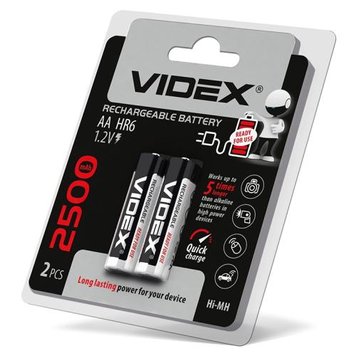 Акумулятор AA, 2500 mAh, Videx, 2 шт, 1.2V, Blister 3405060 фото