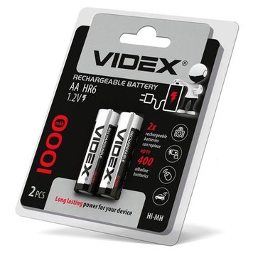 Акумулятор AA, 1000 mAh, Videx, 2 шт, 1.2V, Blister 3678210 фото