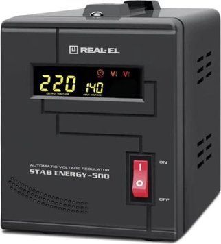 Стабілізатор REAL-EL STAB ENERGY-500 Black, релейний, 400Вт, вхід 220В+/-20%, вихід 220V +/- 10% 7908450 фото
