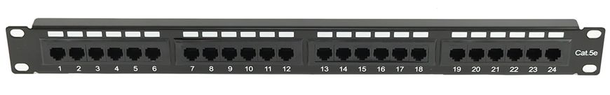 Патч-панель 24 порту, 19", Pipo, 1U, Cat.5e, UTP, Black (PP245191U) 7173120 фото