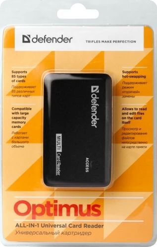 Кардридер USB Defender Optimus, Black (83501) 6198510 фото