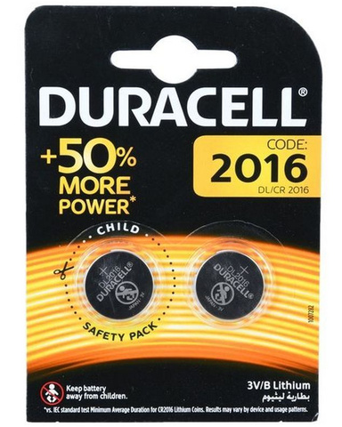 Батарейка CR2016, литиевая, Duracell, 2 шт, Blister (DL2016) 6401160 фото