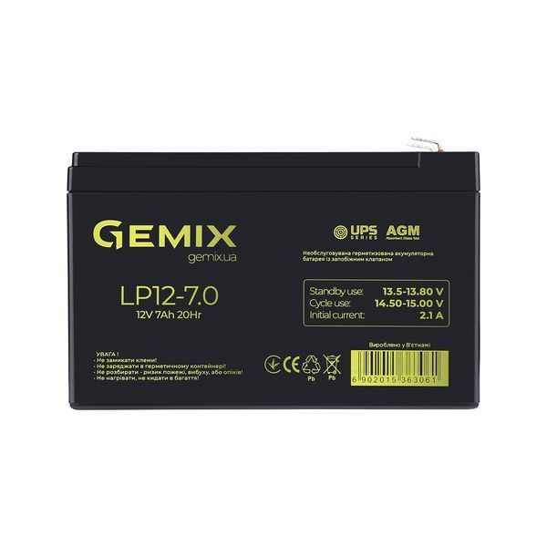 Аккумуляторная батарея Gemix, 12V, 7 Ач, AGM, T2 (LP12-7.0) 4000560 фото