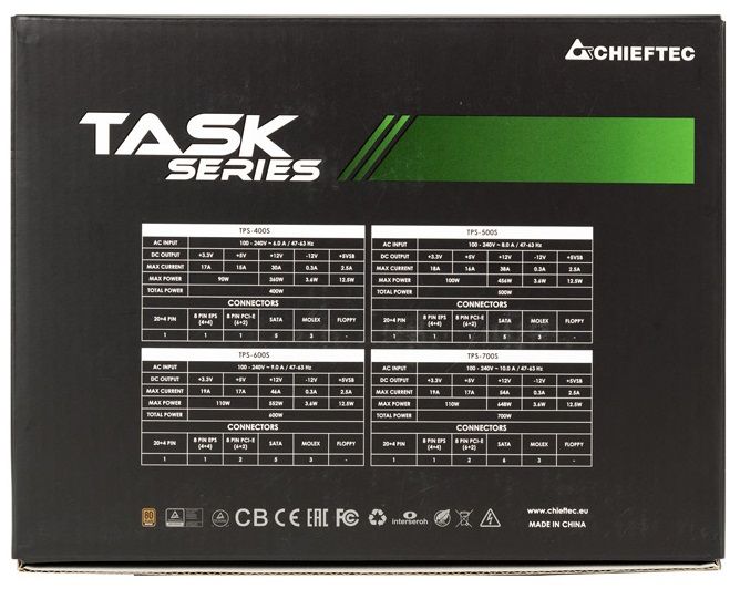Блок питания 600 Вт, Chieftec Task, Black (TPS-600S) 6175230 фото