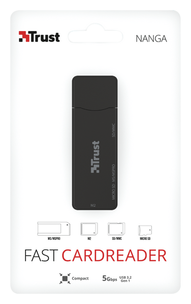 Картридер зовнішній Trust Nanga, Black, USB 3.2, для SD/microSD/M2 (21935) 5611650 фото