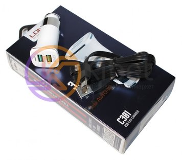 Автомобильное зарядное устройство LDNIO, White, 2xUSB, 3.4A, кабель USB - Micr 5026110 фото