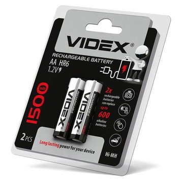 Акумулятор AA, 1500 mAh, Videx, 2 шт, 1.2V, Blister 3285450 фото