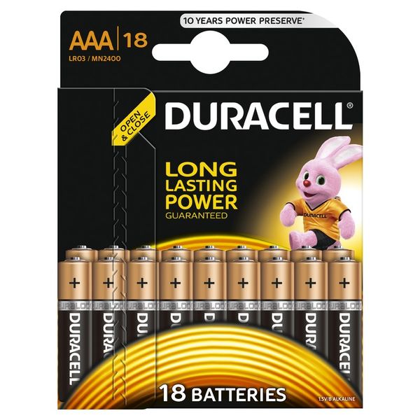 Батарейка AAA (LR03), лужна, Duracell Duralock Basic, 18 шт, 1.5V, (MN2400 18BL) 6401370 фото