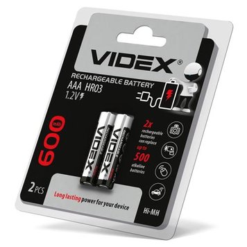 Акумулятор AAA, 600 mAh, Videx, 2 шт, 1.2V, Blister 3404910 фото