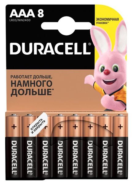 Батарейка AAA (LR03), лужна, Duracell Duralock Basic, 8 шт, 1.5V (MN2400 8BL) 6401400 фото