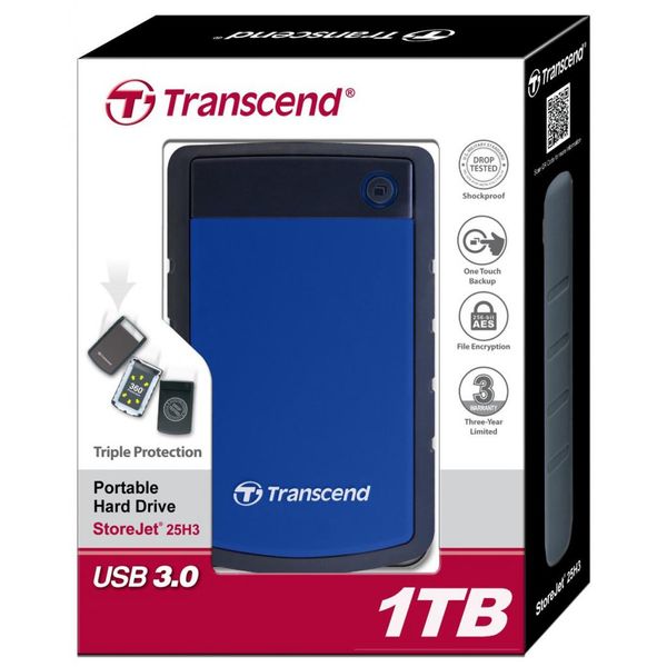 Зовнішній жорсткий диск 1Tb Transcend StoreJet 25H3P, Dark Blue (TS1TSJ25H3B) 5151420 фото
