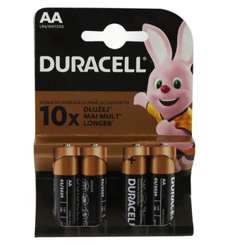 Батарейка AA (LR6), щелочная, Duracell Duralock Basic, 4 шт, 1.5V, (MN1500 4BL) 5663820 фото