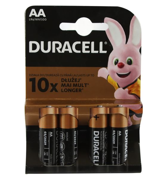 Батарейка AA (LR6), лужна, Duracell Duralock Basic, 4 шт, 1.5V, (MN1500 4BL) 5663820 фото