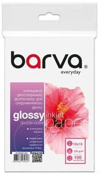 Фотобумага Barva, глянцевая, двуxсторонняя, A6 (10x15), 230 г/м&sup2;, 100 л (IP-BAR-GE230-425) 8748570 фото