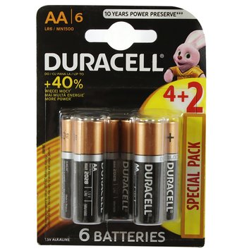 Батарейка AA (LR6), щелочная, Duracell Duralock Basic, 6 шт, 1.5V, (Duracell MN1500 BL6) 5663850 фото