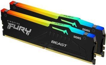 Пам'ять 32Gb x 2 (64Gb Kit) DDR5, 5200 MHz, Kingston Fury Beast RGB, Black (KF552C40BBAK2-64) 7560210 фото