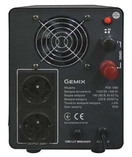 Джерело безперебійного живлення Gemix PSN-1000 Black, 1000 ВА, 600 Вт (PSN1000VA) 6581310 фото