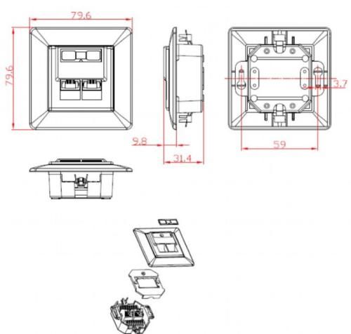 Розетка RJ45 (мережева), 2-портова UTP, біла, 6E категорія, Cablexpert (MWS-2S6-01) 6040410 фото