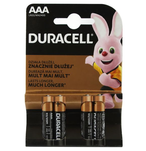 Батарейка AAA (LR03), лужна, Duracell Duralock Basic, 4 шт, 1.5V, (MN2400 4BL) 5663880 фото