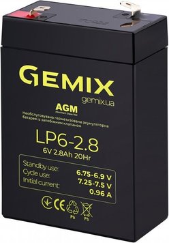 Батарея для ДБЖ 6В 2.8Ач Gemix LP6-2.8, AGM, 67х35х100 мм 8221620 фото