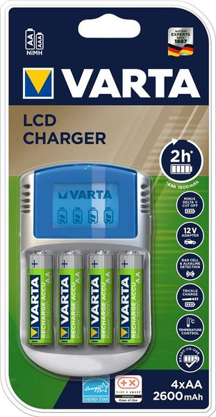 Зарядное устр-во Varta LCD Charger + 4xAA 2600 mAh, Silver (57070201451) 5730720 фото