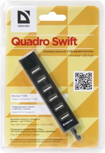 Хаб USB Defender Quadro Swift, Black (83203) 6162090 фото
