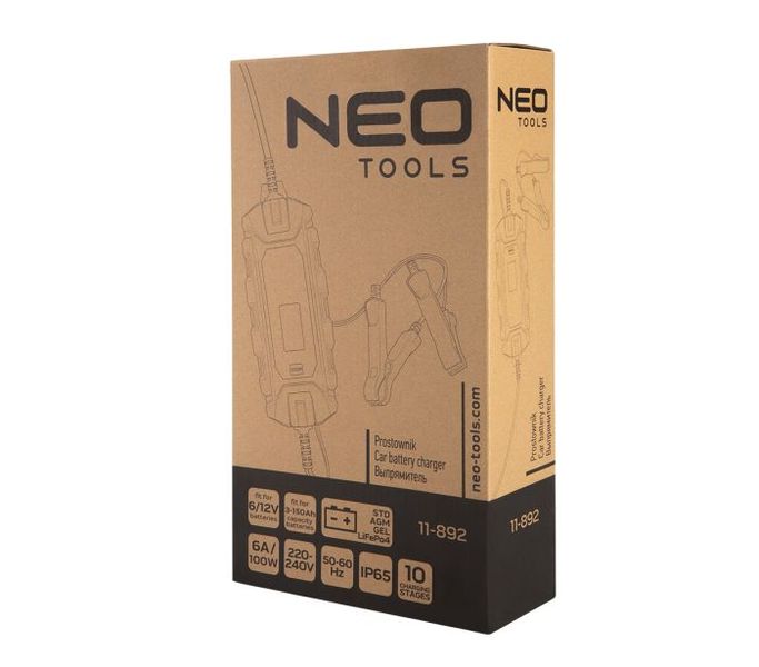 Зарядний пристрій Neo Tools, 6А/100Вт, 3-150Ач, для STD/AGM/GEL/LiFePO4 акумуляторів 7864530 фото