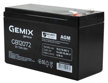 Акумуляторна батарея Gemix, 12V, 7.2 Агод, AGM, T2 (GB12072) 6667620 фото