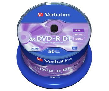 Диск DVD+R 50 Verbatim, 8.5Gb (Double Layer), 8x, Matt Silver, Cake Box (43758) 6041400 фото