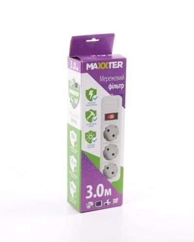 Фільтр мережевий Maxxter, 3 розетки, 3 м, Grey (SPM3-G-10G) 6280290 фото
