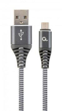 Кабель USB - micro USB 1 м Cablexpert Grey, 2.1А, преміум (CC-USB2B-AMmBM-1M-WB2) 5330280 фото