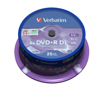 Диск DVD+R 25 Verbatim, 8.5Gb (Double Layer), 8x, Cake Box (43757) 3563880 фото